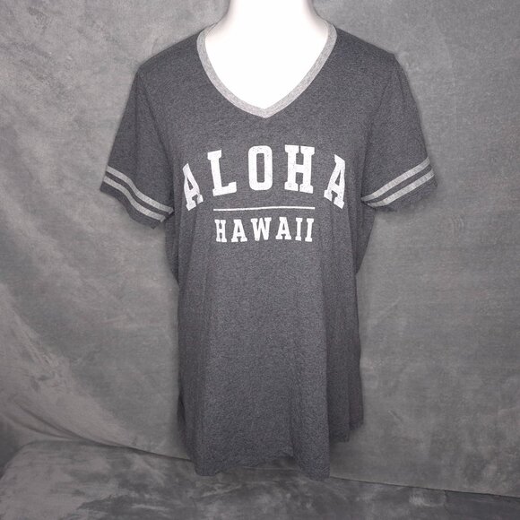 Aloha Hawaii Womens Grey V-Neck Graphic Tee Shirt XL Jerzees Short Sleeve - Picture 2 of 4